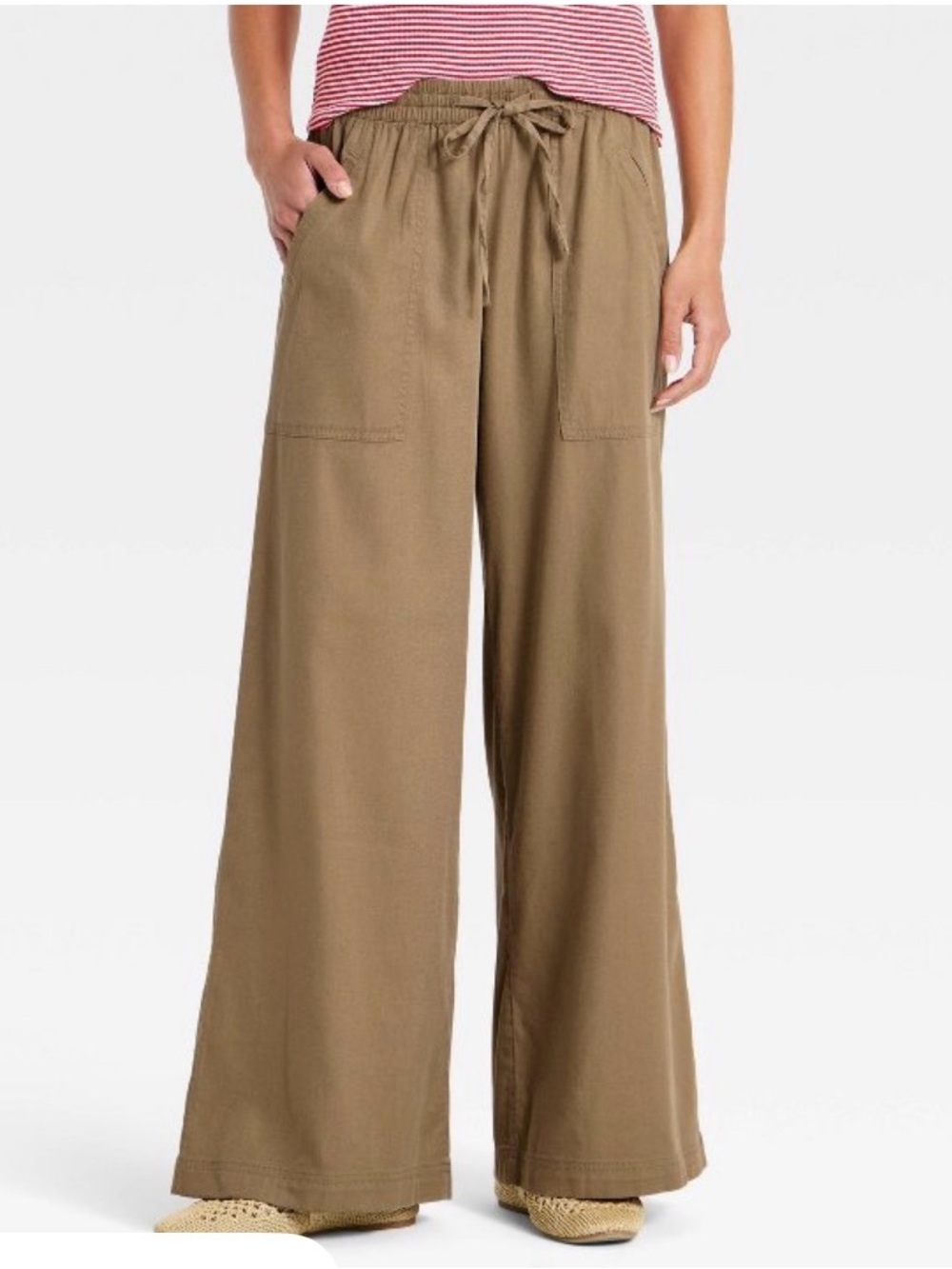 Universal Wide-Leg Drawstring Pants in tan